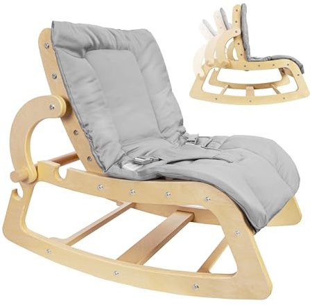TULANO Moon 40 | Babywippe 3-in-1 | Liege, Sitz & Stuhl | Verstellbare Rückenlehne | 3-Punkt-Gurt | Skandinavisch | Waschbar | EN 12790:2023 | Natur-Grau