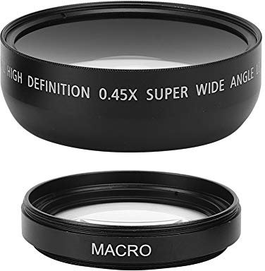 Lente macro gran angular, lente de videocámara convertidor amplio de aumento de 0.45X, lente gran angular HD para cámara de montaje de 49 mm, aleación de aluminio y vidrio óptico, resistente y