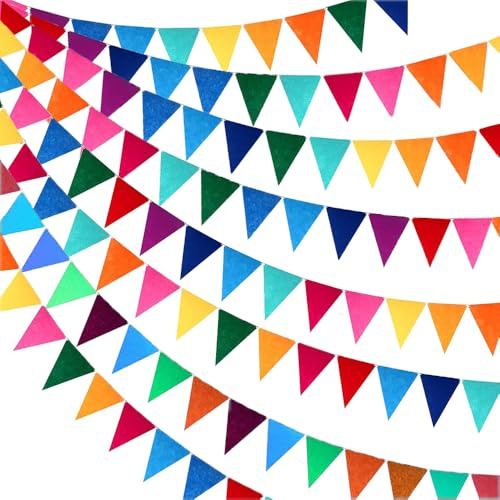 8 Sets 8.2 Ft Triangle Garland Flag Multicolor Rainbow Pennant Banner Reusable Felt Pennant Flag for Birthday Party Festival Indoor and Outdoor Activities Decorations