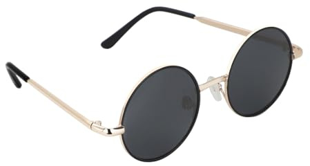 ALLY-MAGIC Y9ETYKMJ Lunettes de soleil rondes en métal pour enfants Monture légère UV400 Style rétro classique, doré, Taille unique