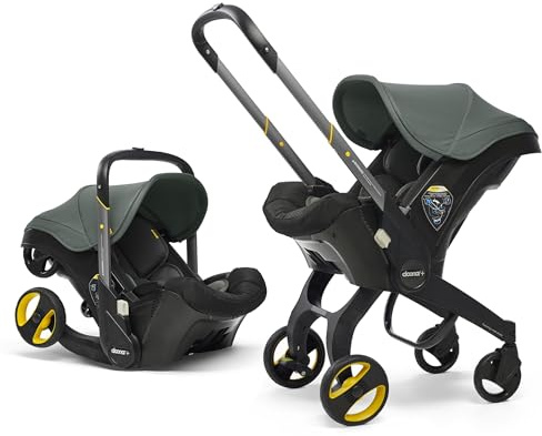 Doona+ Baby Car Seat & Stroller, Convertible 0+, Slate Green | Anti Rebound Crash Technology, 5-Point Harness, Adjustable Handle, Side Impact Protection, Pram