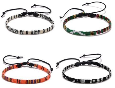 4 pièce Bracelet surfeur pour hommes et femmes, Bracelet de cheville surfeur imperméable, Bracelet de cheville en tissu coloré, fabriqués à la main, ajustable
