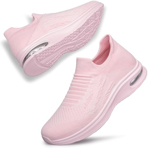 SURFING TREE Womens Slip on Walking Trainers Non Slip Running Shoes Breathable Sneakers Pink Trainers for Women Size 8