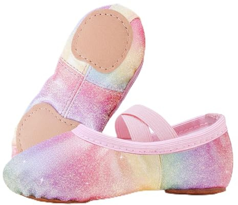 GroYolan Zapatillas de Ballet para Niñas con Purpurina y Suela Partida, Zapatillas de Baile Antideslizantes Ligeras, Bailarinas para Clases Actuaciones de Danza Gimnasia