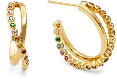 SINGULARU - Pendientes Orbit Cross. Latón con Baño en Oro de 18 Kt y Circonita. Joyas Para Mujer.