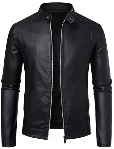 Zbrandy Mens Leather Jacket Faux Leather Motorcycle Jackets Stand Collar Biker Coat Outwear Black S