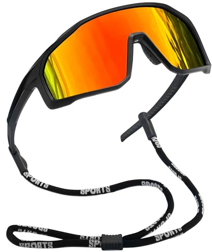 Joopin Sport Sonnenbrille Herren Polarisiert Umlaufende Fahrradbrille Sportbrille Sportsonnenbrille Radsportbrillen Schnelle Brille TR90 mit UV400-Schutz (Orange Rot Verspiegelt)