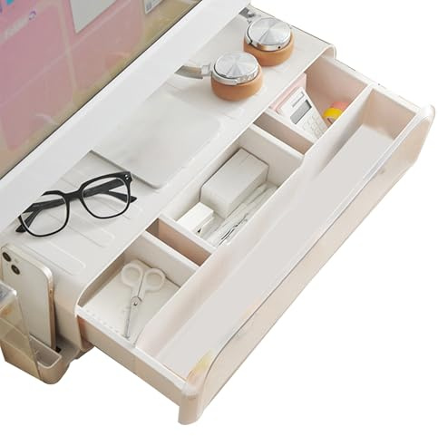 Skärmstativ, vit, ergonomisk, halkfri, med underlägg för förvaring - Alzamonitor för kontorsdator - för skola, arbetsstation, PC, skrivare och bärbar dator
