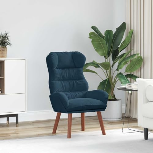 mtlskopl Blauer Samt Ohrensessel Kautschukbaumfüße 69x74x93 cm Lesesessel mit Gepolsterten Armlehnen Modernes Design Gemütlicher Loungesessel for Living Room Schlafzimmer Büro