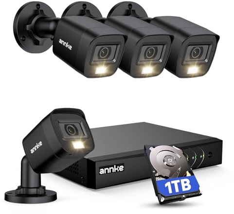 ANNKE 8CH H.265+ 3K Lite Wired Security Camera System with AI Human/Vehicle Detection, 4 x 1920TVL 2MP CCTV IP67 Cameras with Smart Dual Light for Outdoor Use, Color Night Vision, 1TB Hard Drive