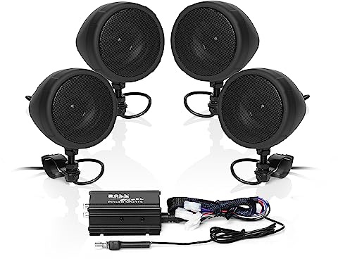 BOSS Audio Systems MCBK470B Weatherproof Speaker Amplifier Sound System, Bluetooth Amplifier, 4 Speakers, Inline Volume Control, Ideal For Motorcycles ATV and 12 Volt Applications