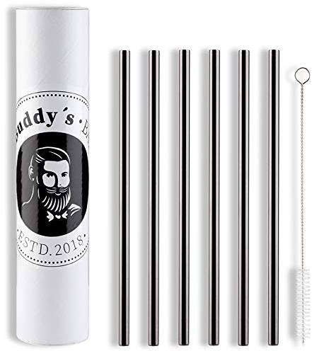 Buddy's Bar - Cannucce riutilizzabili, Set di 6 cannucce + Spazzola per la Pulizia, Lavabili in lavastoviglie, ecologiche, ecosostenibili e Prive di plastica, Ottica in Rame