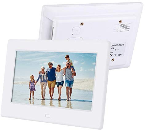 Tosuny 7 Zoll Digitaler Bilderrahmen, Elektronischer Bilderrahmen, 1024 x 600 Unterstützung Musik- und Videoplayer, Wecker, Kalender, Eingebauter Lautsprecher, Digital Videorahmen, mit Fernbedienung