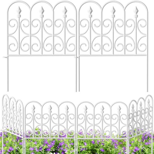 AMAGABELI GARDEN & HOME 5 Panels 32in(H)×10ft(L) Decorative Garden Fences and Borders for Dogs No Dig Metal Fence Panel Garden Edging Border Fence For Animal Barrier Fencing for Flower Beds Yard White