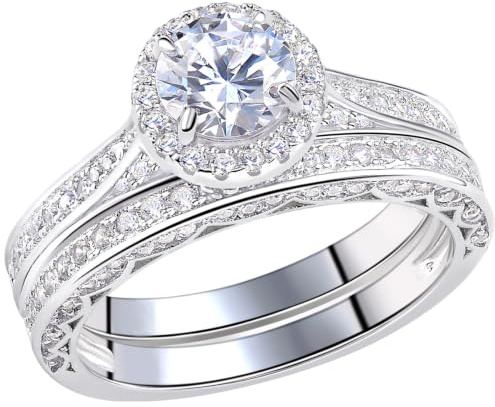 SHELOVES 925 sterling silver brud ringar set vigselringar set för kvinnor rund AAAAA kubisk zirkon förlovningsringar storlek H-Z 1/2, Små, Sten Kubisk zirkonia, Kubisk zirkonia