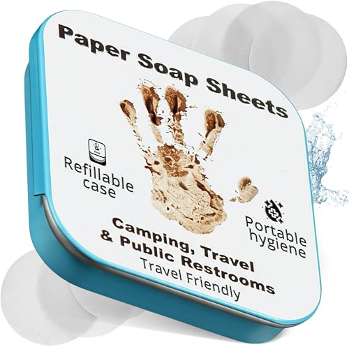 BORSALI Paper Soap Sheets for Traveling - Portable Paper Hand Soap for Hiking, Camping, Public Restrooms | Dissolvable Travel & Backpacking Gear (50 sheets & Case)