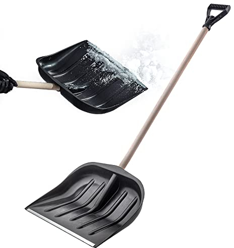 KADAX Pala de nieve de plástico, pala con mango ergonómico en D, anchura de la hoja: 45 cm, pala de nieve con mango de madera, escoba de nieve, quitanieves (negro)