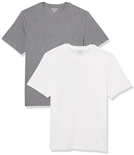 Amazon Essentials T-shirt en Coton à Col Rond à Manches Courtes, Coupe Classique Homme, Lot de 2, Blanc/Gris Chiné, XXL