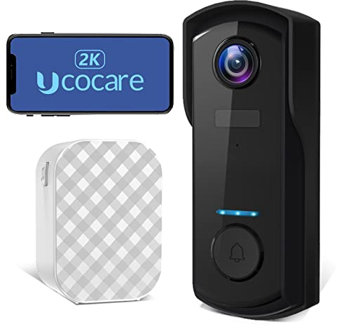 UCOCARE Türklingel mit Kamera Kabellos, 2K FHD WLAN Klingel mit Kamera, Video Türklingel, Human/Vehicle Detection, 2-Wege-Audio, IP67, 166° Weitwinkel, Einfache Installation, 180 Tage ab 1 Ladung