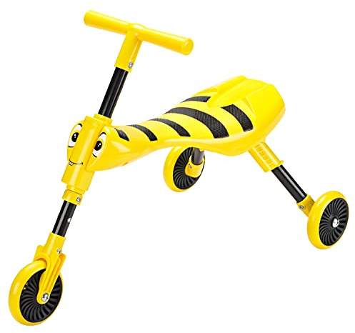 The Bugs Scuttlebug Bumble – Tricycle 3 Roues Pliable pour Tout-Petits – Direction sur Roue Avant – Roues Silencieuses Anti-Rayures – Dès 12 à 36 Mois – Jaune/Noir