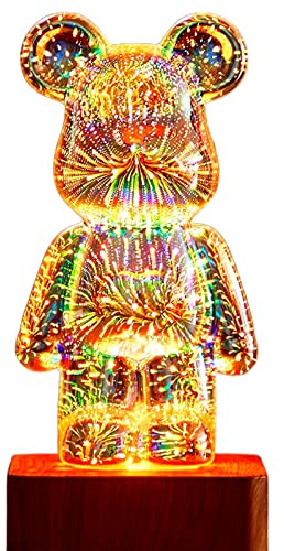 Brabola Firework Bear Light Lamp, Twinkle Cute Bedside Night Light Table Lamp with 7 Color Changing Ambient Nightstand LED Desk Lamp for Kids Room, Bedroom, Home, Office, Nursery