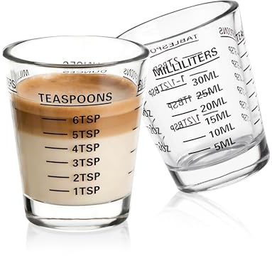 SAIAOKJ Shot Glasses Measuring Cup Set 2PACK Espresso Shot Glasses Liquid Heavy Glass 26-Incremental Measurement 1 OZ, 2 TBS, 6 TSP, 30 ML Kitchen Tools (Black)