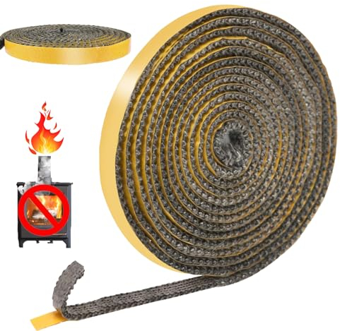 SPOKKI 4m Joint Insert Cheminée Autocollant, Joints Fibre de Verre, Joint de Porte Pour Poele a Bois, Cheminée, Porte Four a Bois, Résistant à la Chaleur 600 Degrés Celsius (3mm x 10mm x 4m)