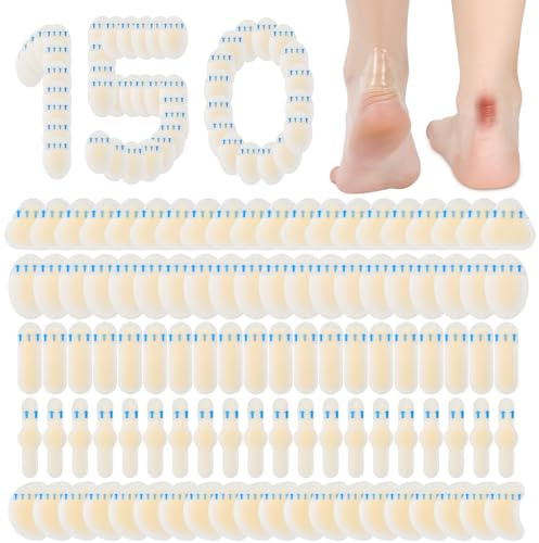 Tarpop 150 Pcs Blister Bandages for Feet, Waterproof Hydrocolloid Gel Pads, Hydrocolloid Bandages, Adhesive Feet Cushions for Heel, Toe, Finger Protection, Blister Prevention Patches(Stylish)