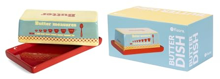 Fisura – Burriera originale vintage. Burriera in ceramica con coperchio. Piatto per burro con stampa di misurazioni. 18 cm x 9,5 cm x 6 cm. Adatto alla lavastoviglie.