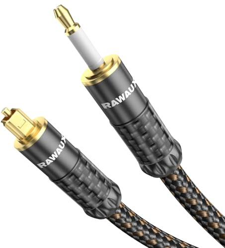 RAWAUX Digitale Audio Optisches Kabel Optisches Audiokabel Toslink auf Mini Toslink Kabel 24K Vergoldet (Kohlefaser+Aluminium) S/PDIF Cable für Lautsprecher, Chromecast Audio, TV 2M