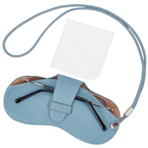 CREATCABIN Estuche de Cuero Portátil para Gafas de Sol, Estuche Delgado para Gafas, Estuche Suave para Gafas de Viaje, Estuche para Gafas, Estuche Liviano con Correa para el Cuello, Paño de Limpieza p