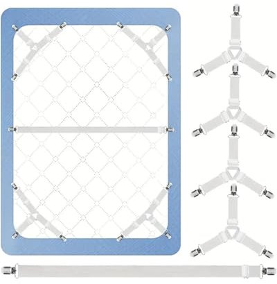 MYGLOAR Paquet de 5 tendeurs de Drap réglables (30 cm - 130 cm), tendeurs de Drap élastiques, tendeurs de Drap triangulaires, tendeurs de Drap avec Clips métalliques, tendeurs de Matelas en Drap