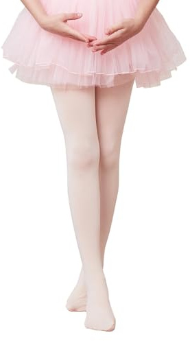 CHUNG Toddler Little Big Girls Dance Tights Soft Ballet Footed Pantyhose Class School Uniform Stretchy Durable Opaque,1pc,BalletPink,8-10Y