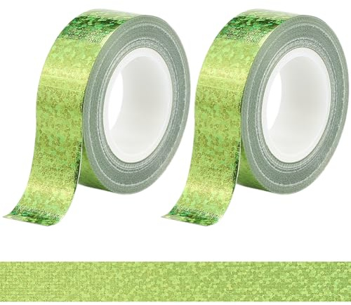 CRASPIRE 2 rullar limegrön glittertejp glitterpapper 15 mm x 5 m folie självhäftande gnistrande maskering hantverk klippbok trim konstband för gör-det-själv scrapbooking journal planerare inslagning