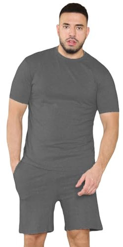 True Face Mens Pyjama Set Cotton T-Shirt Shorts Nightwear Loungewear Pj Gym Yoga Short Sleeve Top Casual Shorts Charcoal XXL
