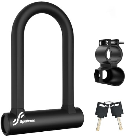 Sportneer Bike Lock: 17mm Heavy Duty Bike D Lock Sturdy Mounting Bracket&Key Anti Theft Bicycle Locks for Road Bike, Electric Bike, Mountain Bike, Folding Bike
