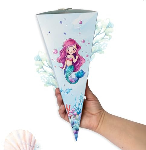 TOBJA Mini Schultüte für Geschwister Meerjungfrau Design, Zuckertüte Mädchen, perfekt für Süßigkeiten | Kleine Schultüte für Schwester