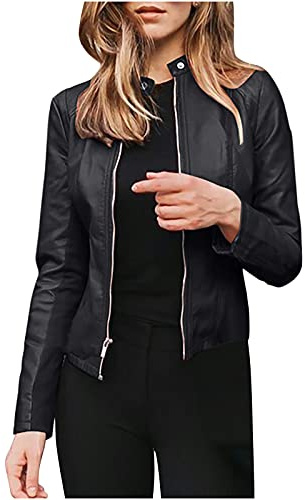 TURWXGSO Ladies Faux Leather Jackets Pu Moto Motorcycle Classic Biker Jacket Zip Up Short Outwear Basic Slim Fit Cropped Coat Vintage Bomber Jackets Autumn Long Sleeve Coat