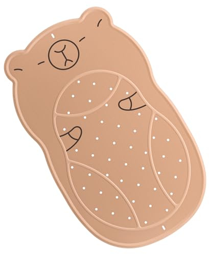 Non Slip Shower Mat Baby Bath Tub Mat Ruber Cartoon Capybara Bathtub Mats for Toddlers and Kids Cute Bath Mats with Suction Cups and Drain Holes 30x18, Brown