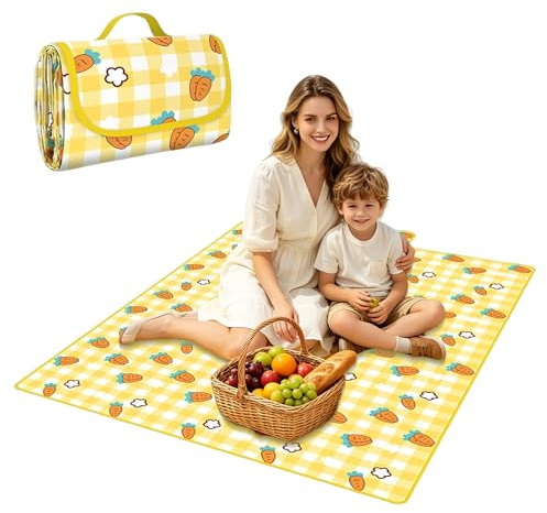 JUNJIEFU Coperta da picnic 100 x 150 cm – Ultraleggero portatile da spiaggia per esterni, telo da spiaggia impermeabile per picnic, campeggio, barbecue, viaggi, spiaggia ed escursionismo