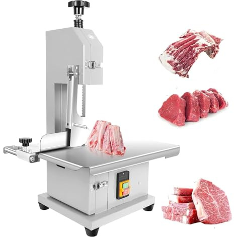 Electric Bone Saw Machine,1100W Commercial Tabletop Meat Bandsaw Meat Cutting Machine,Countertop Bone Meat Cutter with 2 Blades,0.04-4in Cutting Thickness, 0.04-8in Height,for Frozen Saw