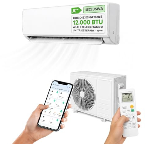Wintem – Condizionatore 12000 BTU Inverter R32, Wi-Fi, A++/A+, Compressore GREE | Climatizzatore 12000 BTU Fisso, Pompa di Calore, 65 dB(A), Turbo, Sleep, Display LED