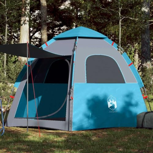 Tente de camping verte pour 4 personnes avec système de libération rapide, design léger et pliable en polyester imperméable avec revêtement PU, avec longues barres pour auvent