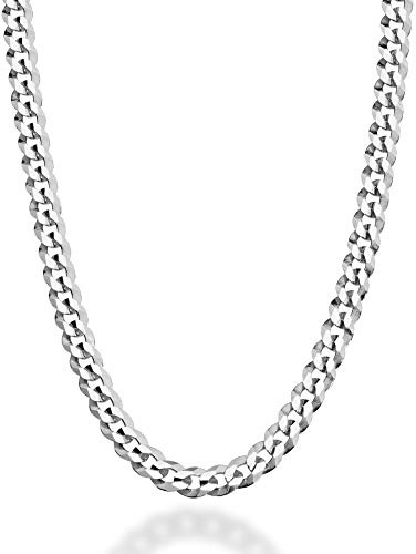 Miabella Solid 925 Sterling Silver Italian 5mm Diamond Cut Cuban Link Curb Chain Necklace for Women Men, Made in Italy (18 Inches)