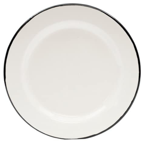 TableCraft 80018 Enamel Collection Round Dinner Plate, White with Black Rim, Porcelain Over Steel, Vintage Farmhouse Style, Dishwasher Safe, Indoor/Outdoor Use, Oven and Induction Ready, 8 Dia