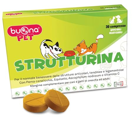 Buona Pet Strutturina Integratore Articolazioni, Tendini e Legamenti di Cane e Gatto, 30cps Masticabili con Perna Canaliculus, Equiseto, Alga Ascophyllum, Vitamina C, Integratori per Cani e Gatti