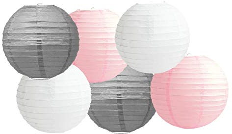 Paper Lanterns Mix Color Packs of 6 Round Paper Lanterns Lampshade (Baby Pink Shade, 12 (30 Cm))