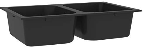 Tidyard Lavandino Cucina Doppia Vasca in Granito Nero/Beige/Bianco con Foro Troppopieno,Lavello Cucina 2 Vasche in Granito,Lavello Incasso,Lavello Cucina Incasso,Lavello 2 Vasche 760x480x184 mm