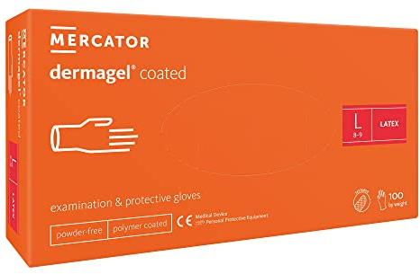MERCATOR MEDICAL Dermagel Coated guanti da visita protettivi monouso, non sterili, senza polvere, confezione da 100 pz, taglia L, 21858