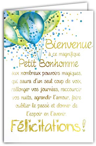 69-3050 Carte FÉLICITATIONS NAISSANCE BÉBÉ GARÇON FILLE mots en dorure OR doré qui brille ; Livrée avec enveloppe couleur assortie ; Format Carte fermée 11,5x17cm ; Fabriqué en France